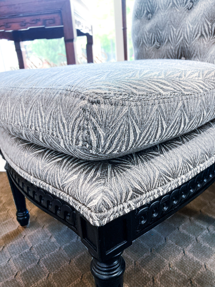 New Century Furniture Black Grey Patterned Charleston Slipper Accent Chair Close Up