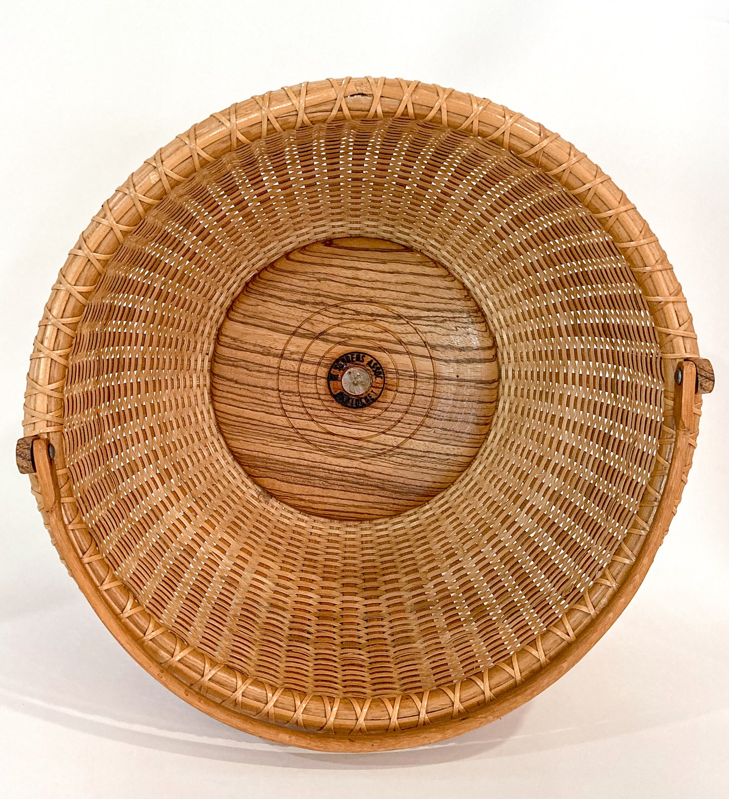 Vintage 1980s William Sevrens Lightship Penny Bottom Large Woven Basket Interior