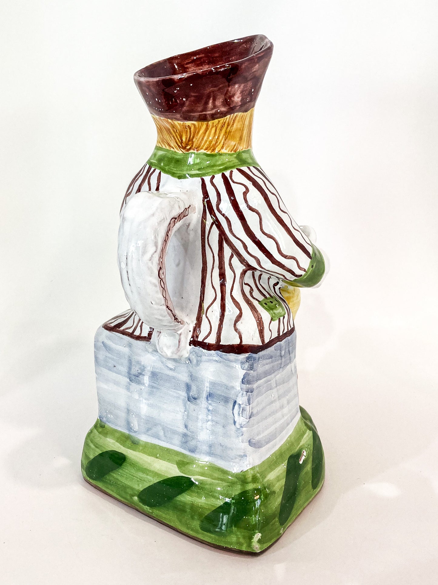 Repro 17th Century Antique Portuguese Sailor Figural Toby Ceramic Folk Pitcher