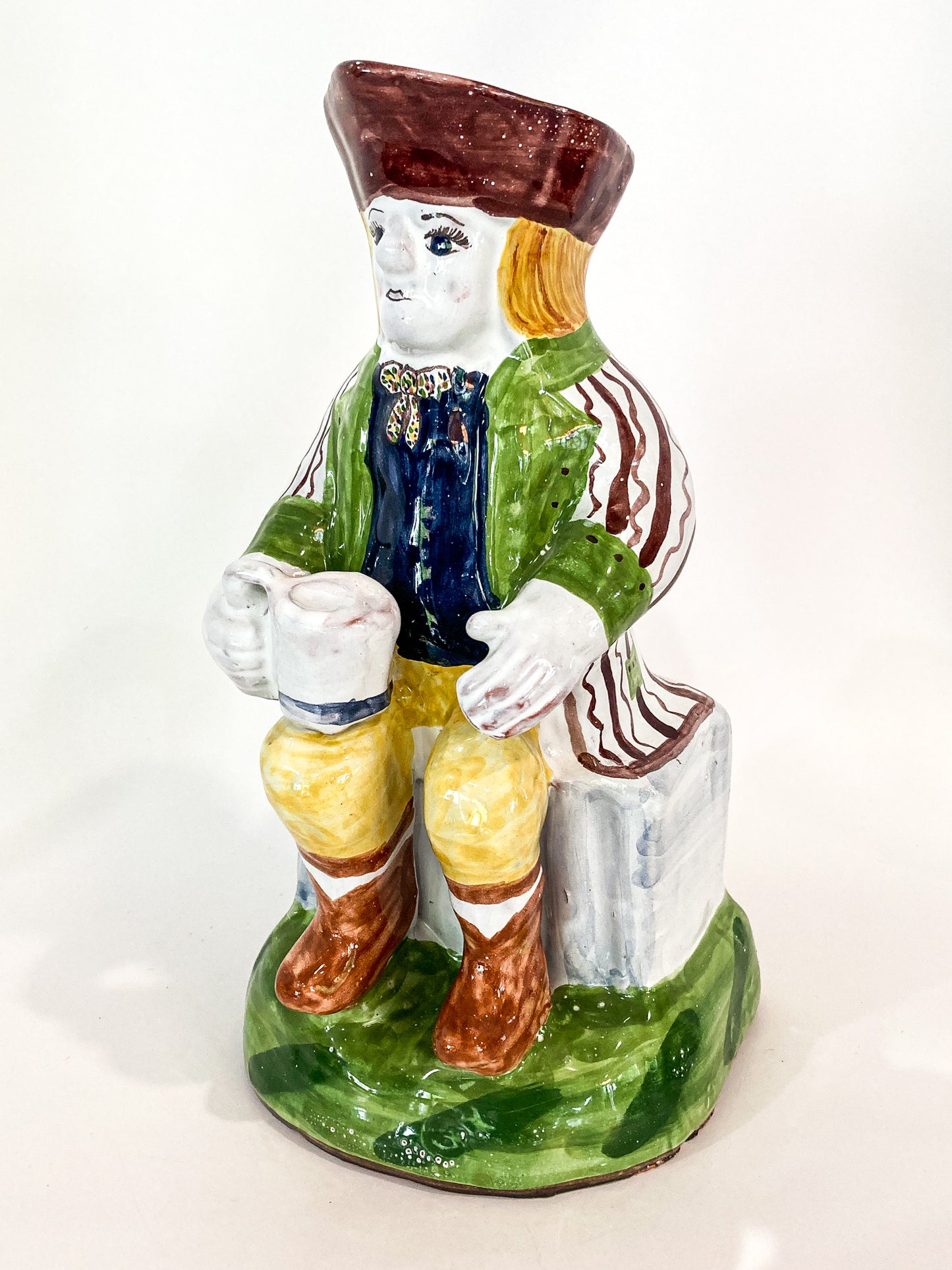 Repro 17th Century Antique Portuguese Sailor Figural Toby Ceramic Folk Pitcher