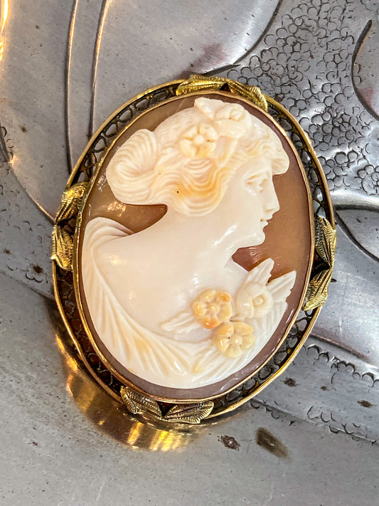 Antique 14K Gold Italian Oval Cameo Convertible Brooch Pin Pendant