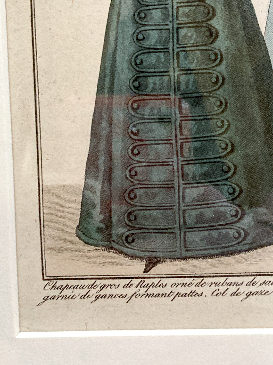 Framed Antique French 19th Century 1825 Parisian Fashion Plate Print