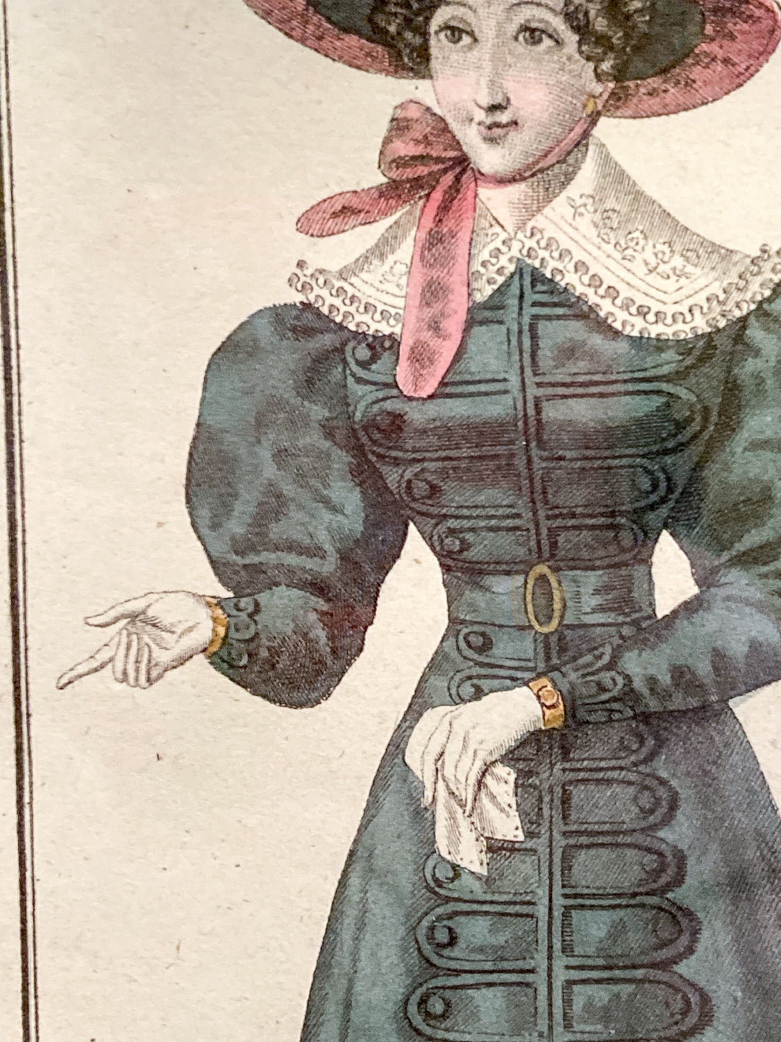 Framed Antique French 19th Century 1825 Parisian Fashion Plate Print
