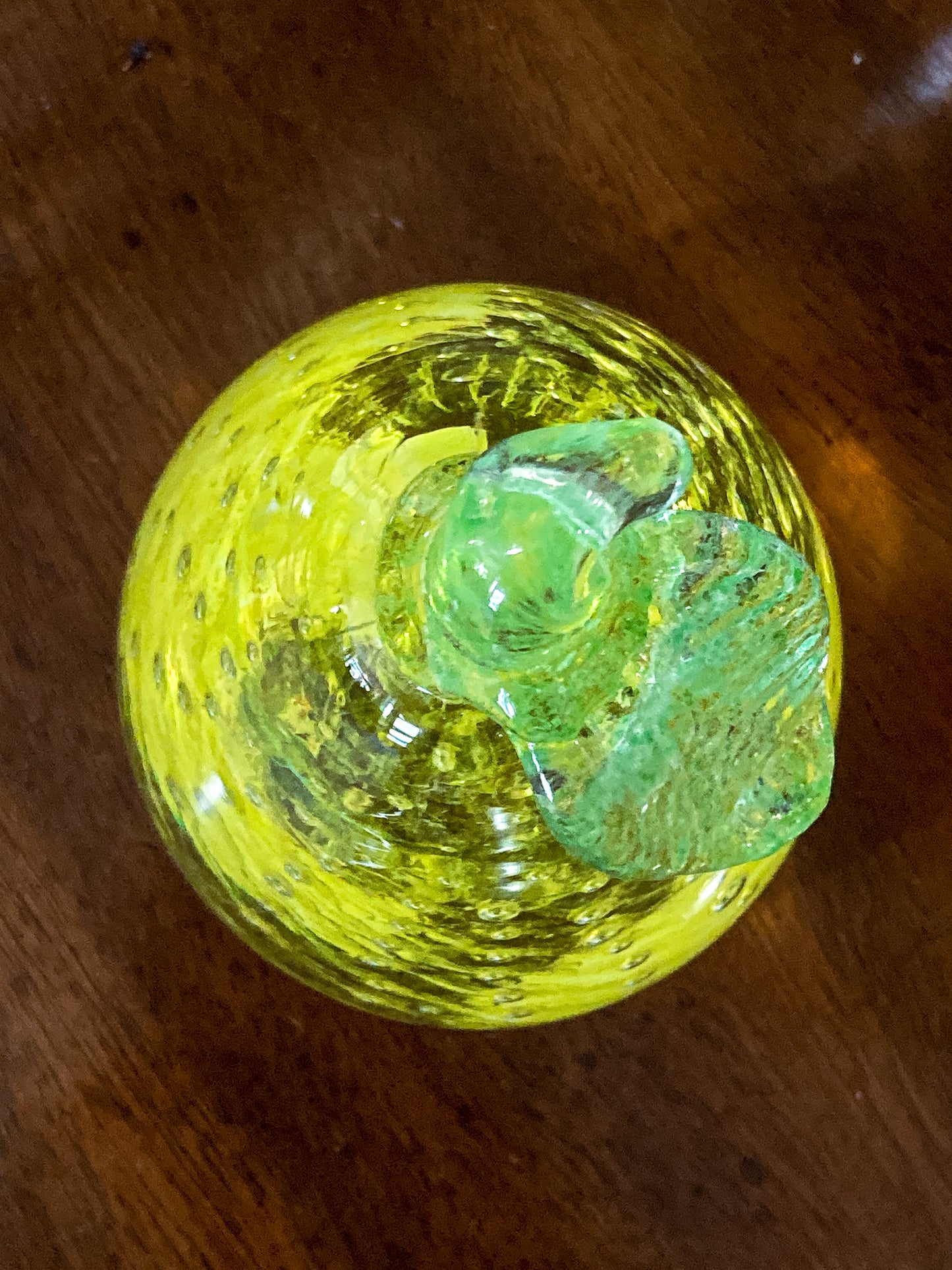 Colorful Unsigned Blown Bubble Glass Yellow Pear Fruit Paperweight