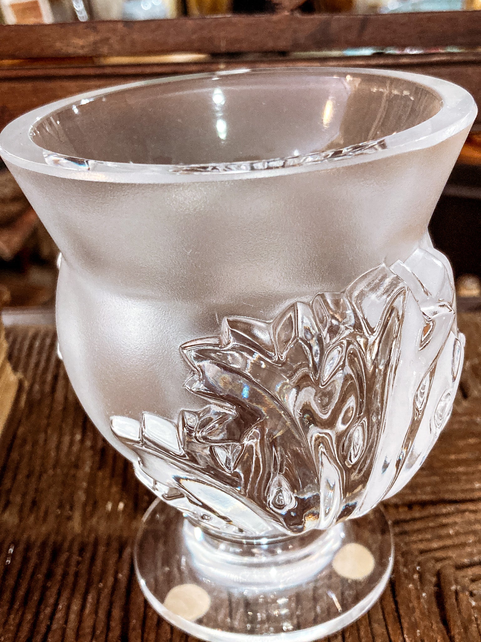 Lalique Clear Frosted Crystal Acanthus Leaf St. Cloud Flared Footed Vase