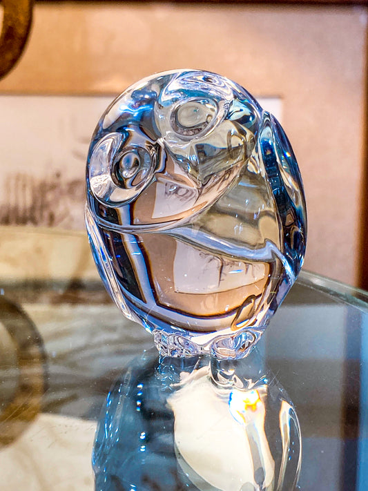 Petite Steuben Hand Cooler Stylized Clear Crystal Owl Figurine Sculpture