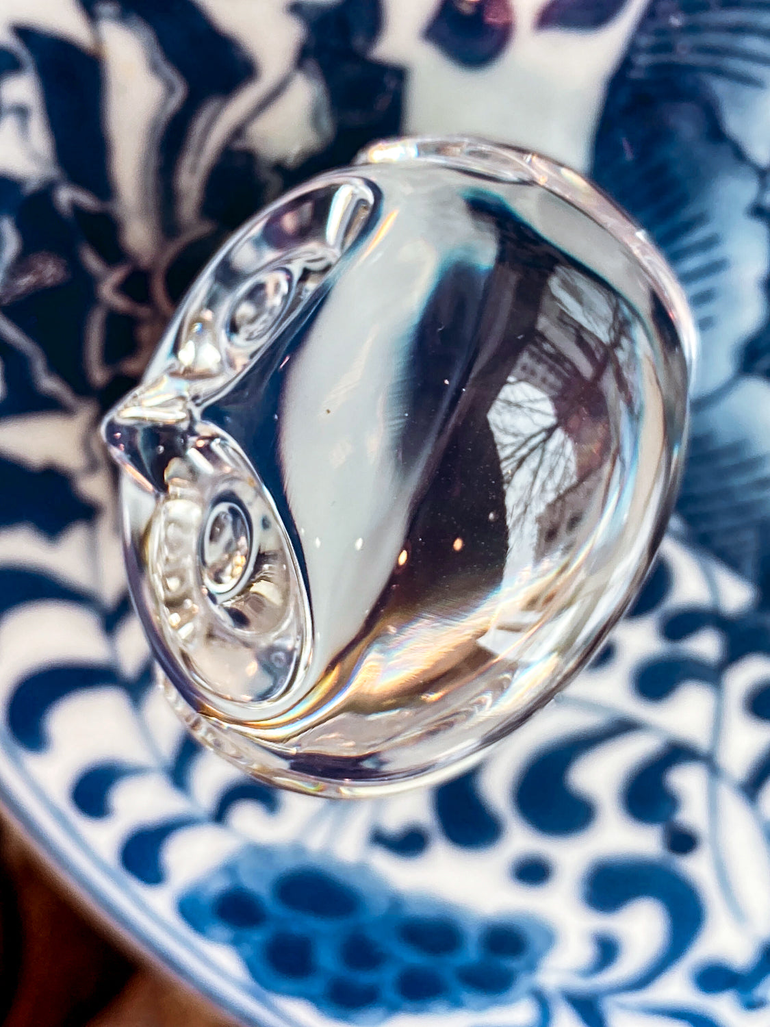 Petite Steuben Hand Cooler Stylized Clear Crystal Owl Figurine Sculpture