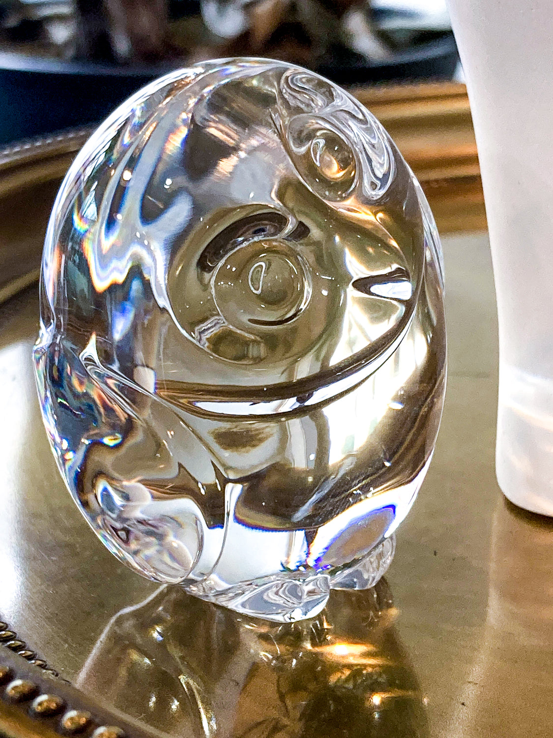 Petite Steuben Hand Cooler Stylized Clear Crystal Owl Figurine Sculpture