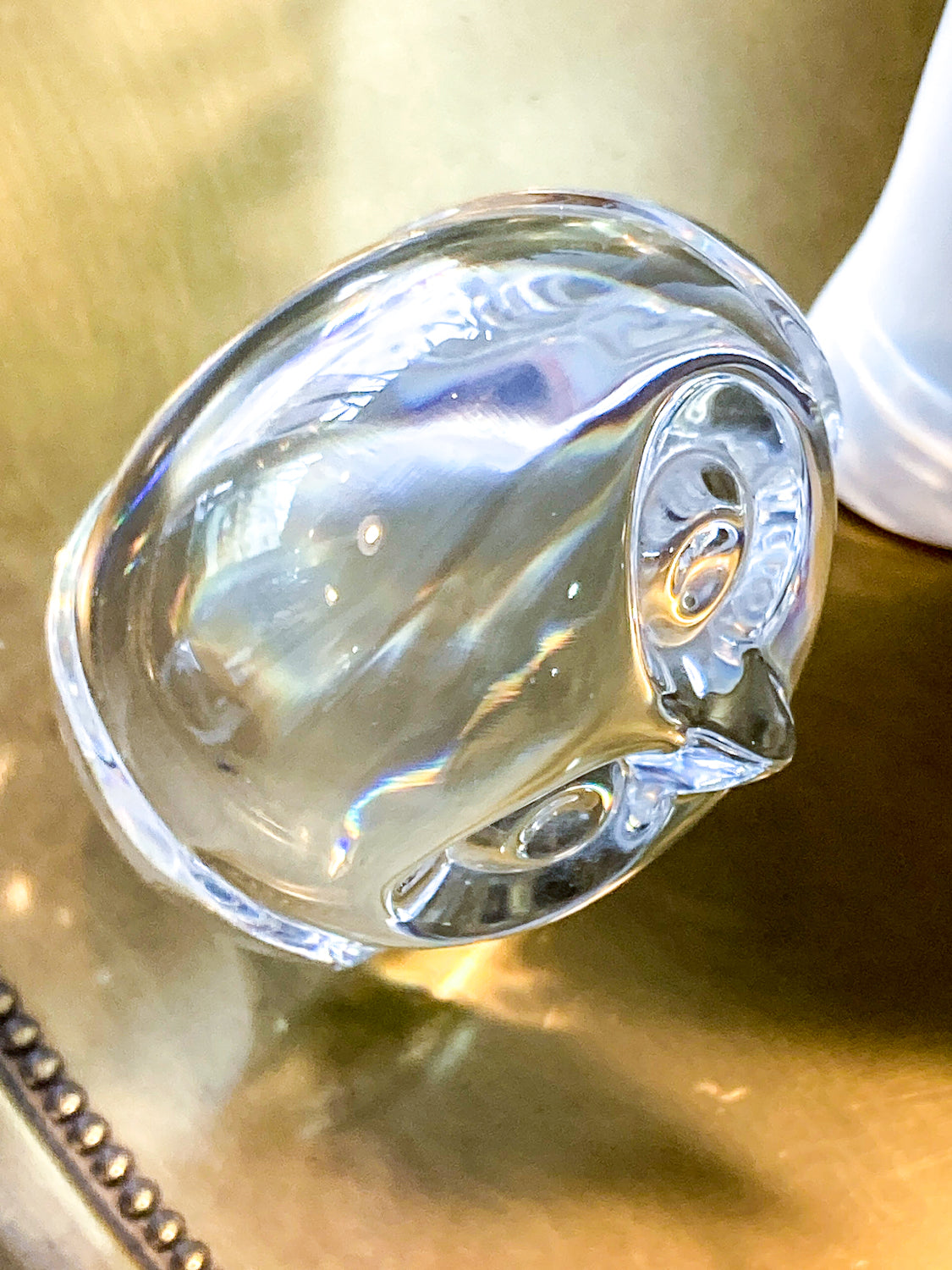 Petite Steuben Hand Cooler Stylized Clear Crystal Owl Figurine Sculpture