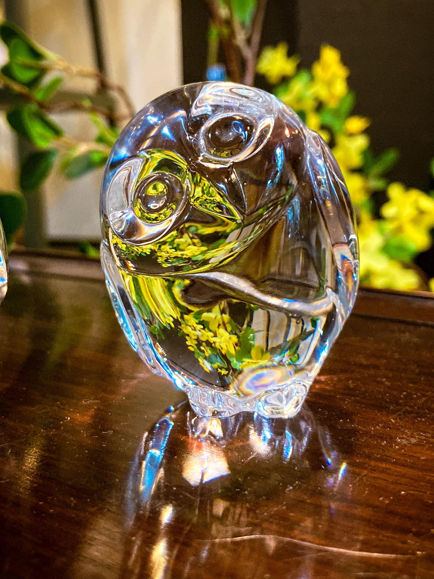 Petite Steuben Hand Cooler Stylized Clear Crystal Owl Figurine Sculpture