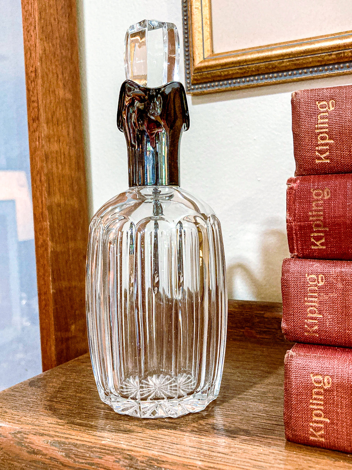 Vintage Cut Crystal 800 Silver German Cruet Bottle with Handle