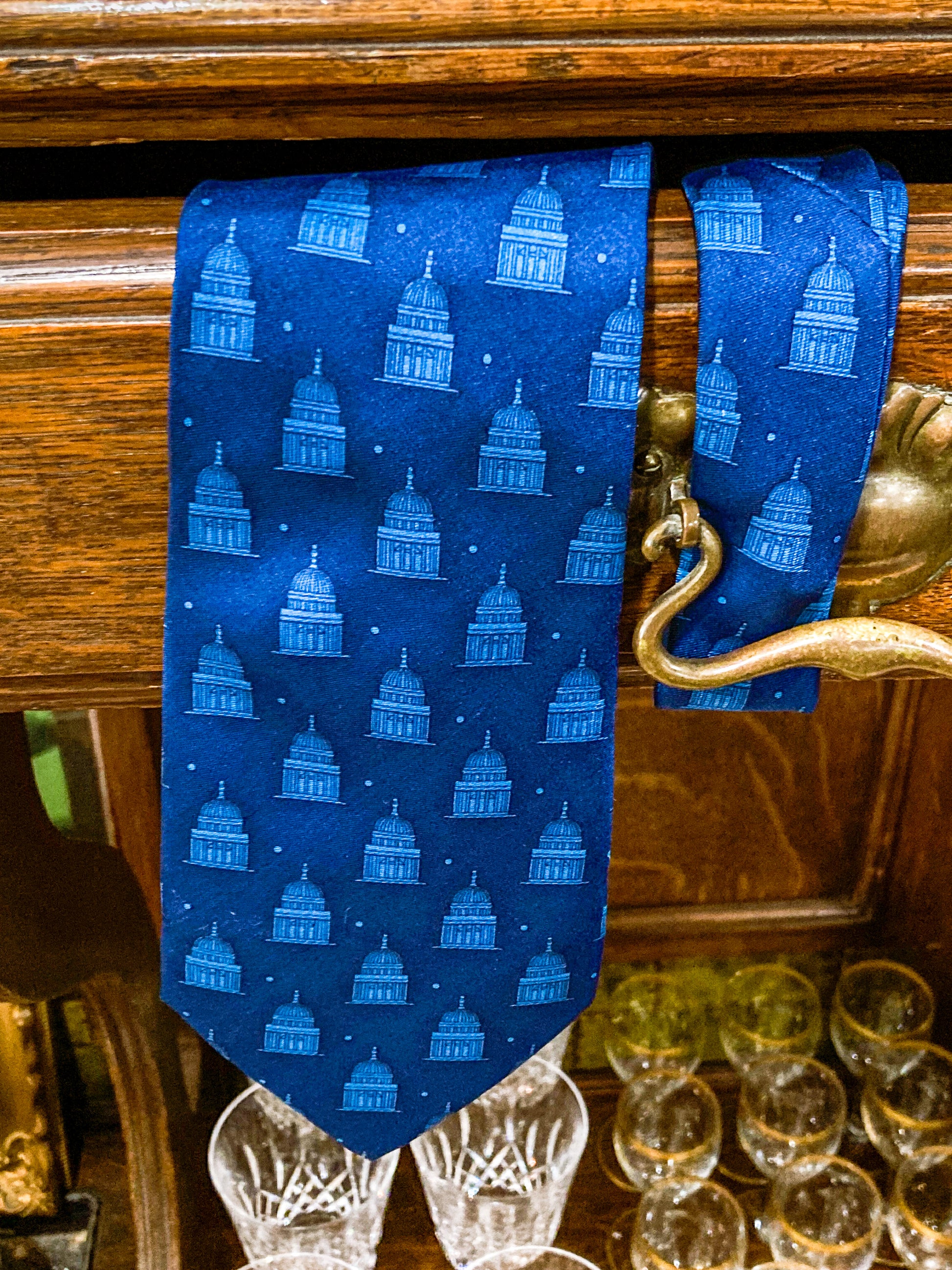 Vintage 1994 FENDI Regali Palazzo Grassi Venice Architectural Italian Blue Silk Tie