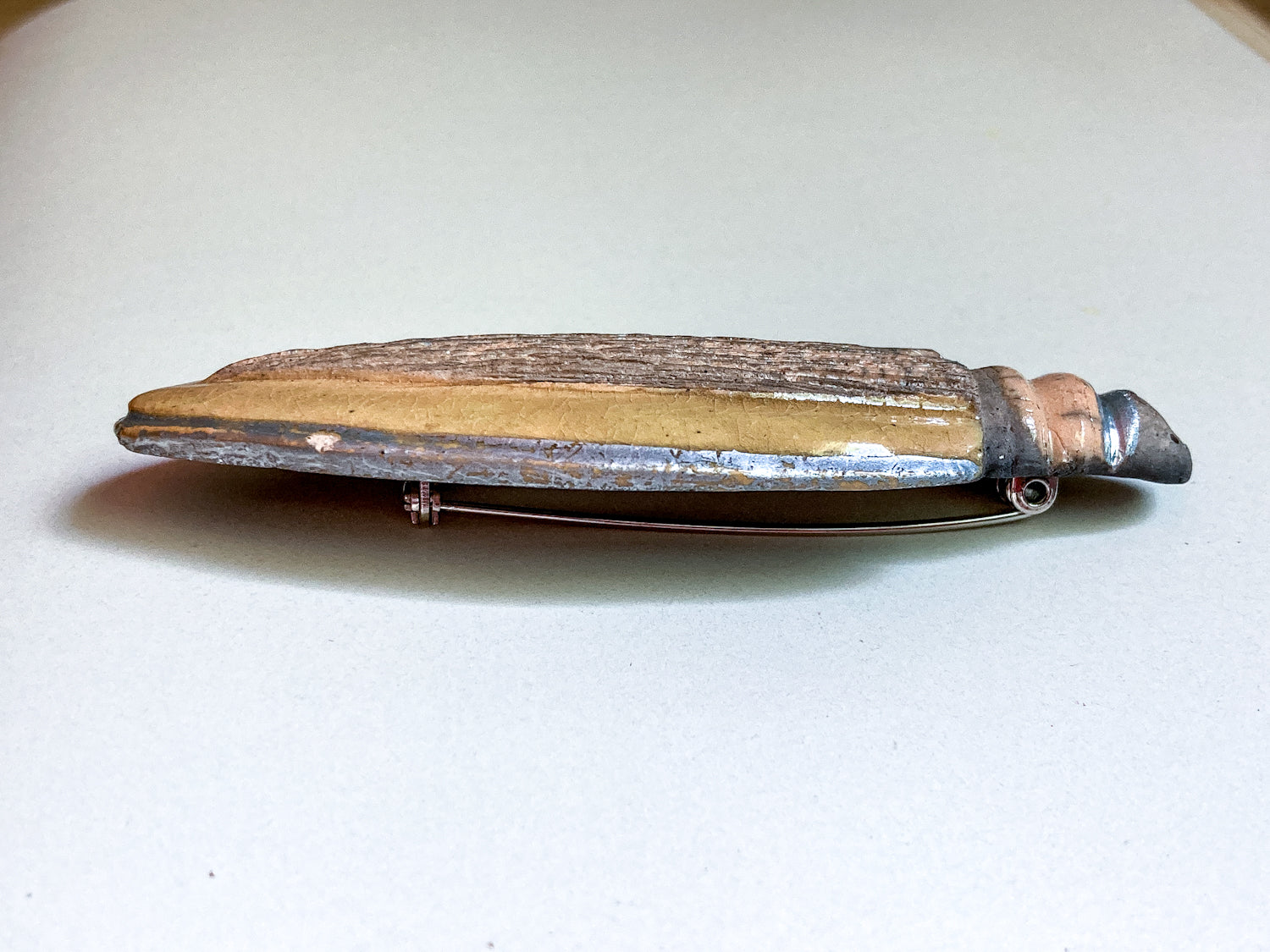 Vintage French Fine Artist Agnès HIS Ceramic Abstract Beetle Brooch Pin