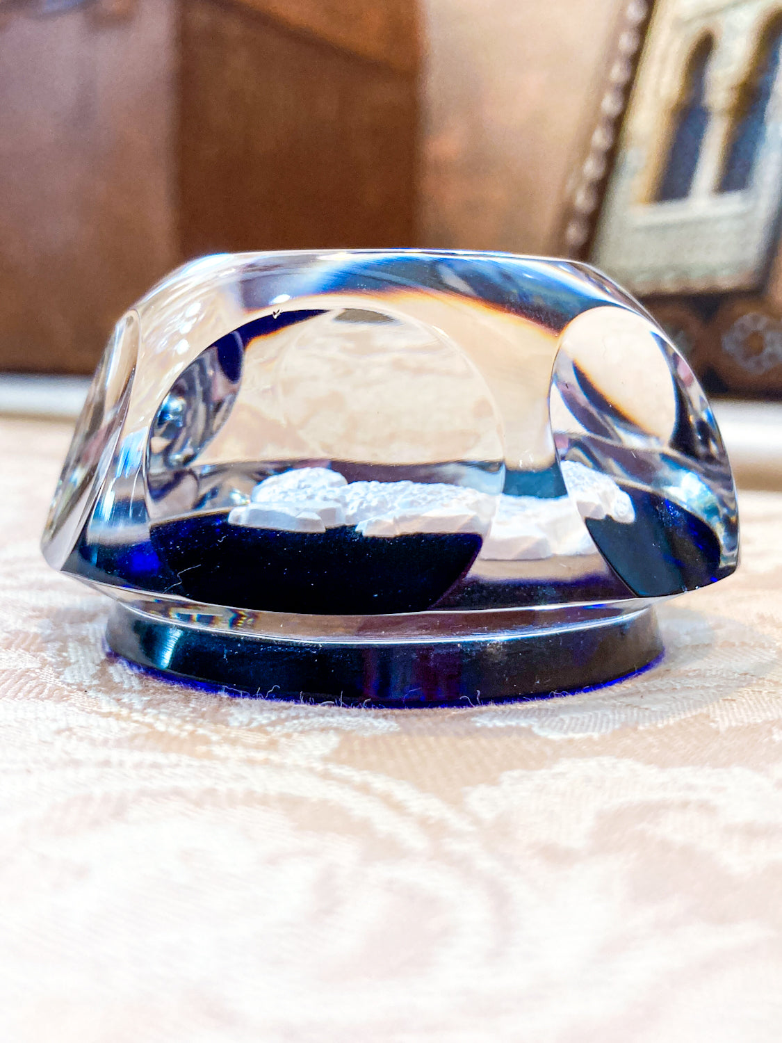 Baccarat Cobalt Crystal Sulfide Ram Aries Zodiac Sign Paperweight