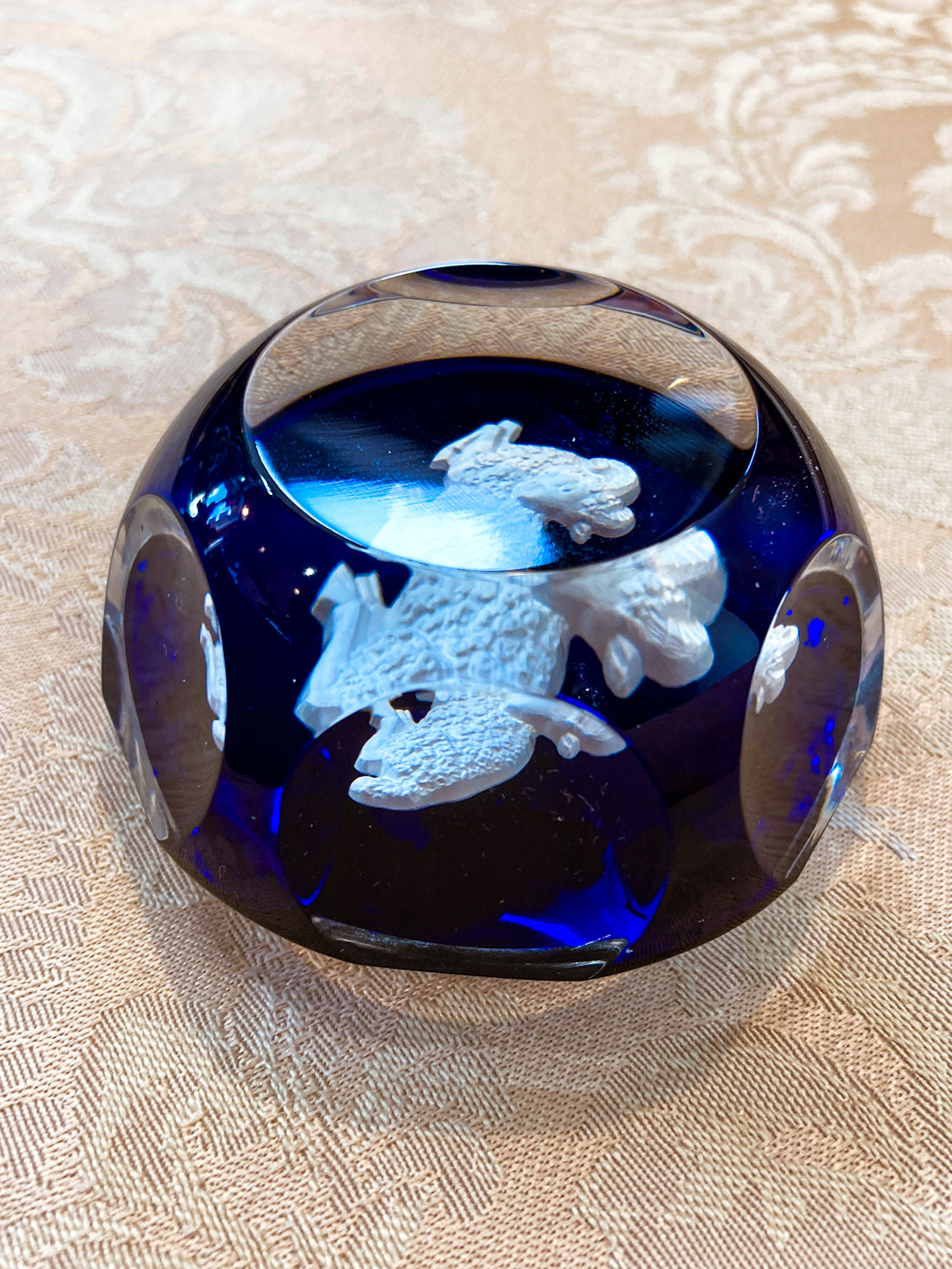 Baccarat Cobalt Crystal Sulfide Ram Aries Zodiac Sign Paperweight