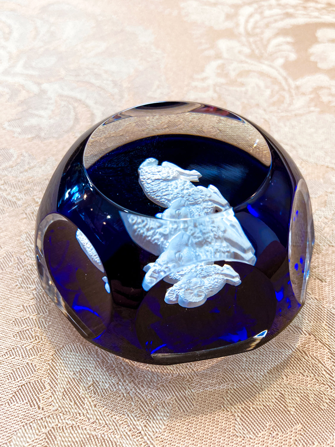 Baccarat Cobalt Crystal Sulfide Ram Aries Zodiac Sign Paperweight