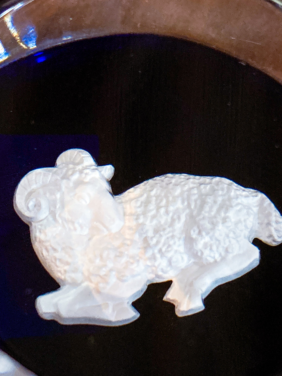 Baccarat Cobalt Crystal Sulfide Ram Aries Zodiac Sign Paperweight