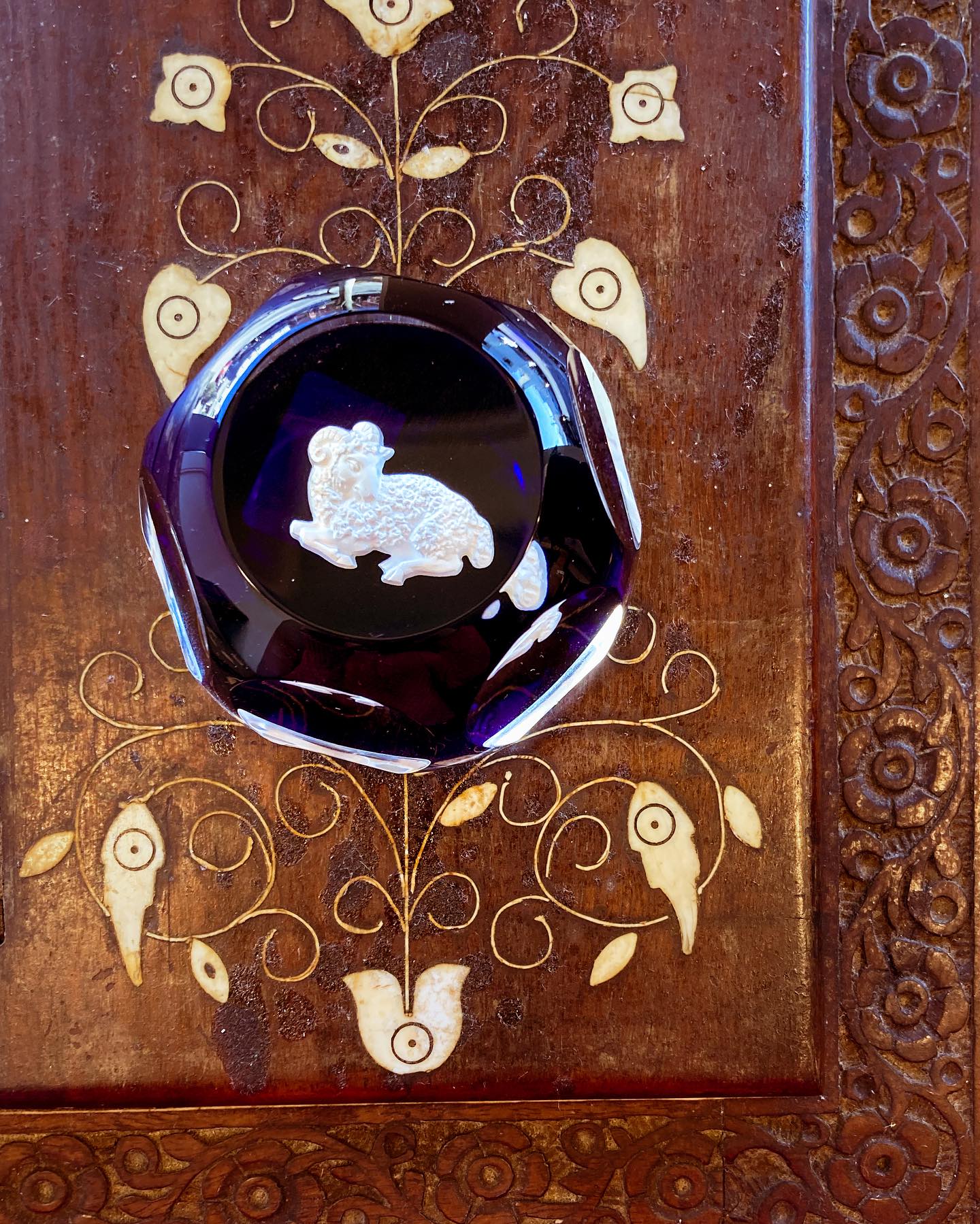 Baccarat Cobalt Crystal Sulfide Ram Aries Zodiac Sign Paperweight