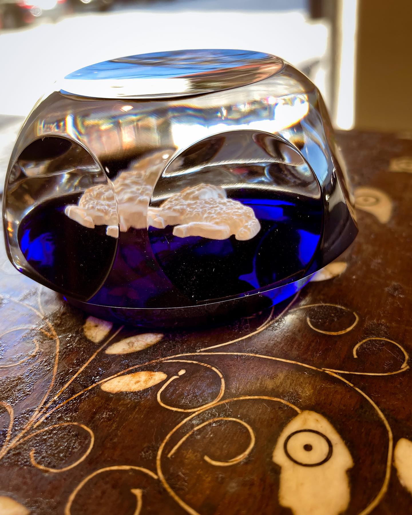 Baccarat Cobalt Crystal Sulfide Ram Aries Zodiac Sign Paperweight