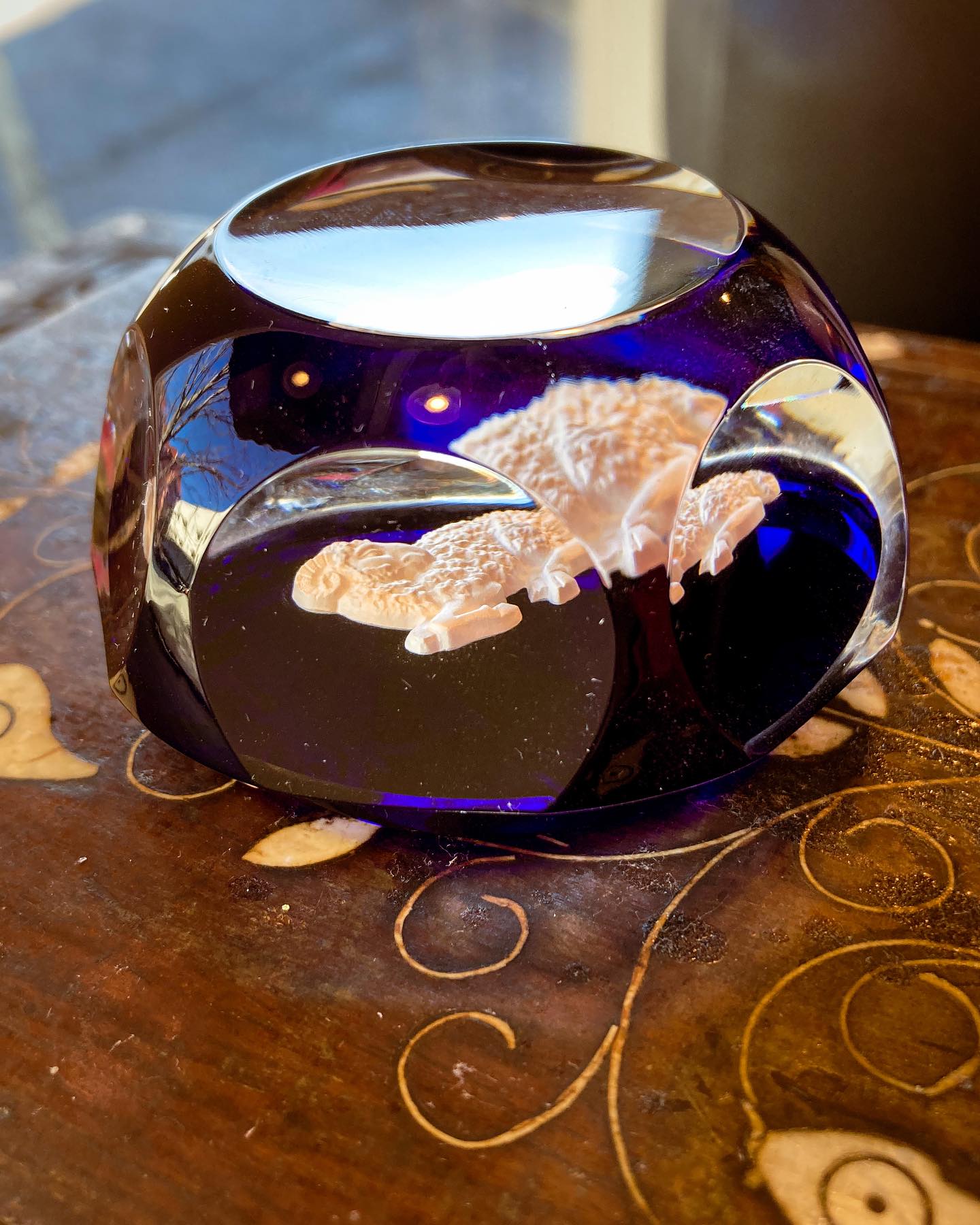 Baccarat Cobalt Crystal Sulfide Ram Aries Zodiac Sign Paperweight