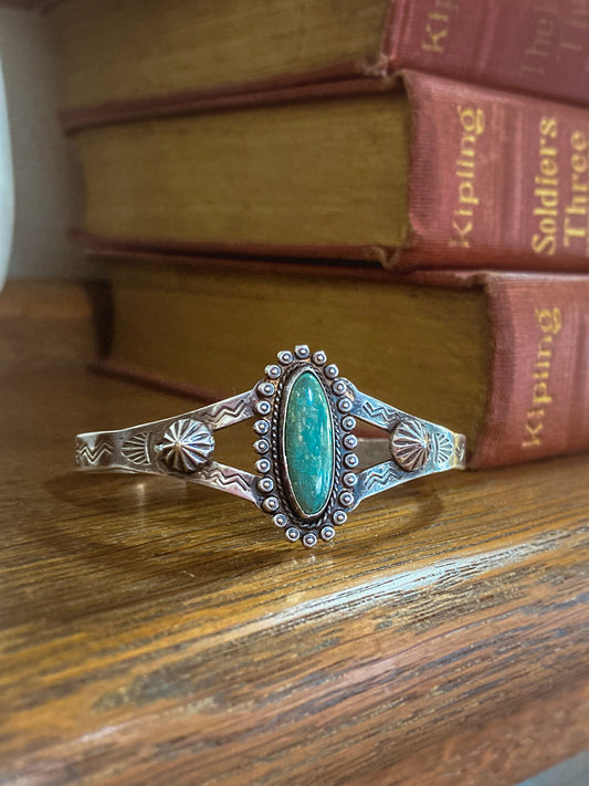 Vintage Bell Trading Post Navajo Aqua Stone Sterling Silver Cuff Bracelet