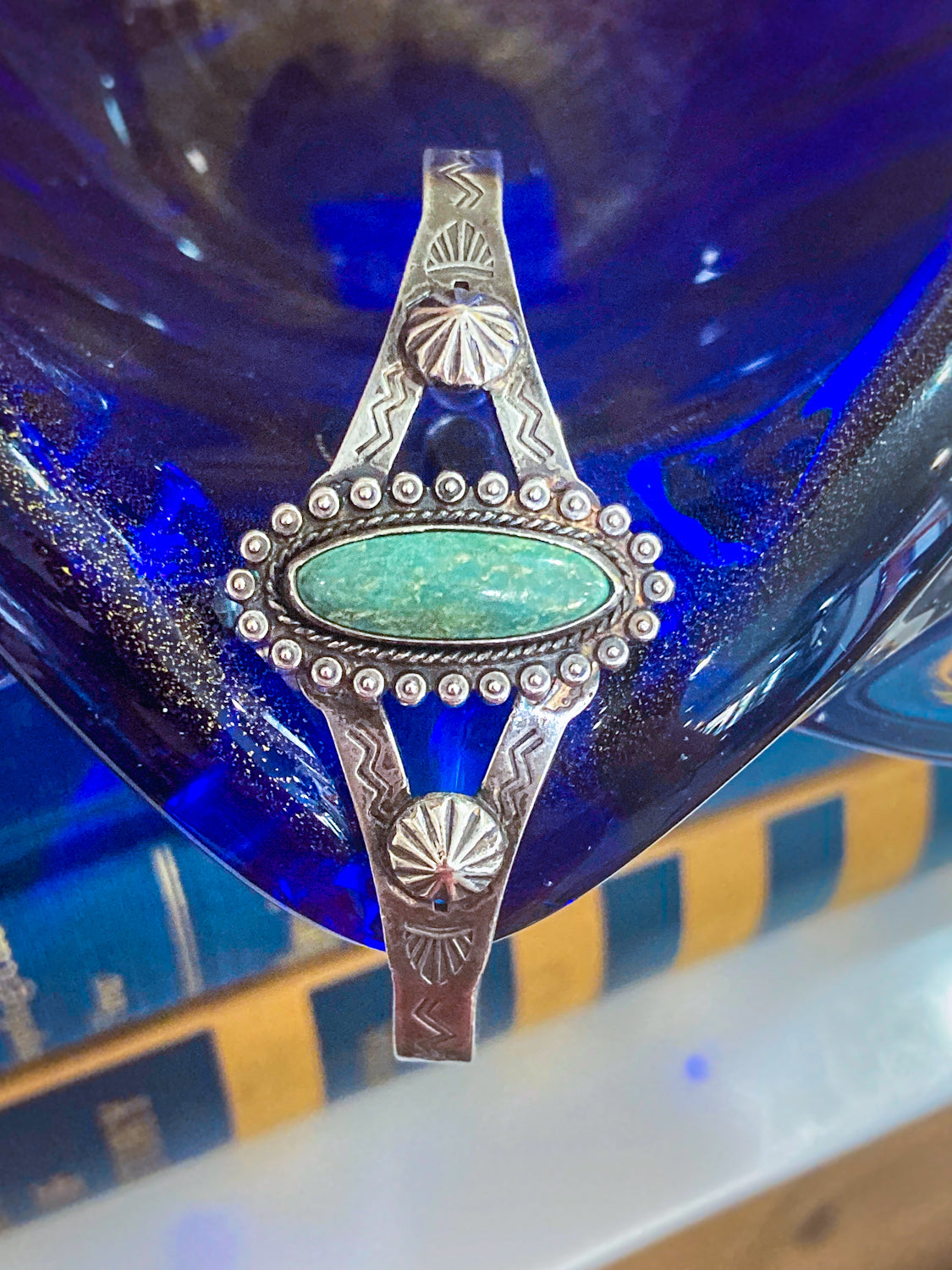 Vintage Bell Trading Post Navajo Aqua Stone Sterling Silver Cuff Bracelet
