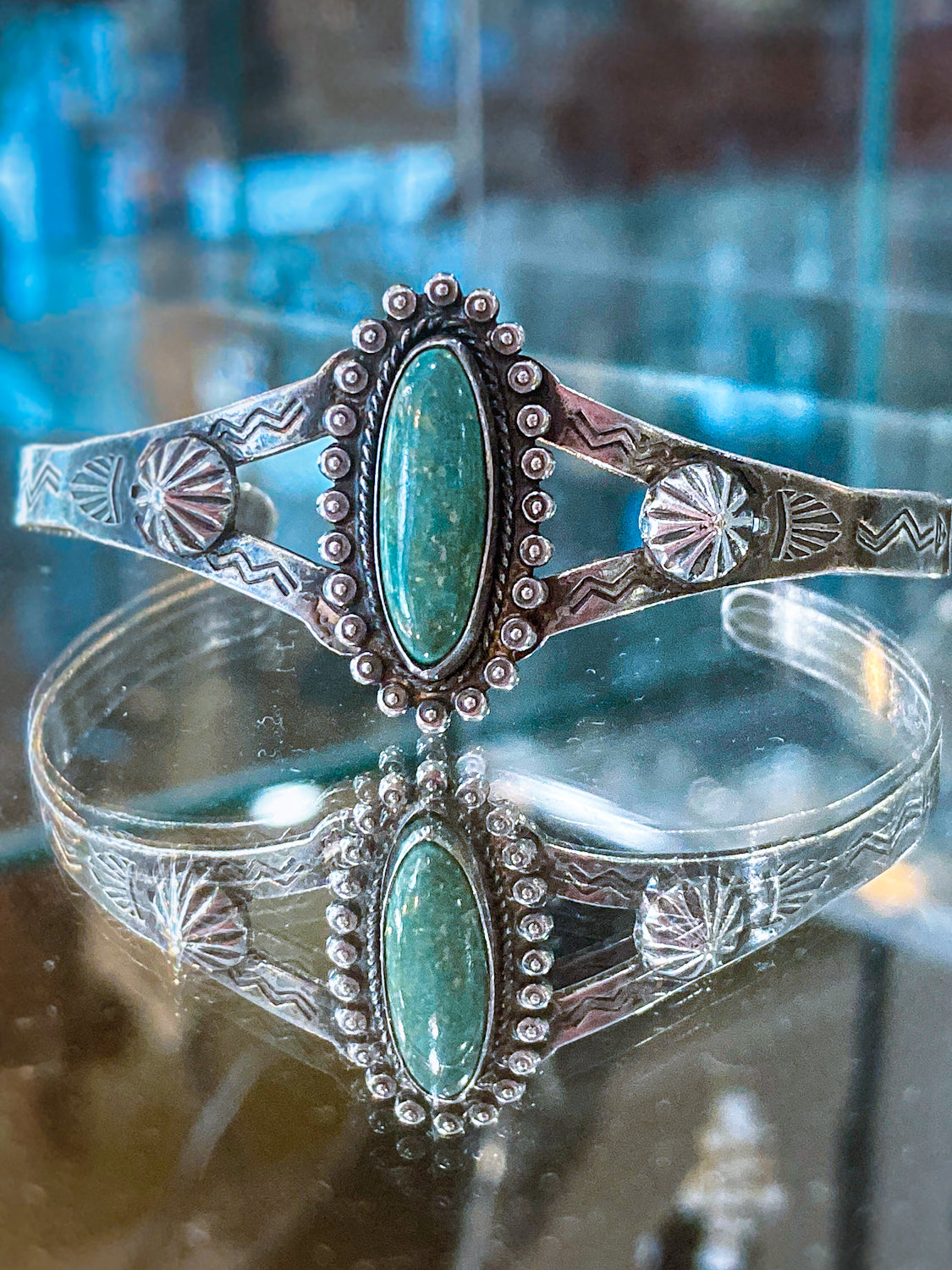 Vintage Bell Trading Post Navajo Aqua Stone Sterling Silver Cuff Bracelet