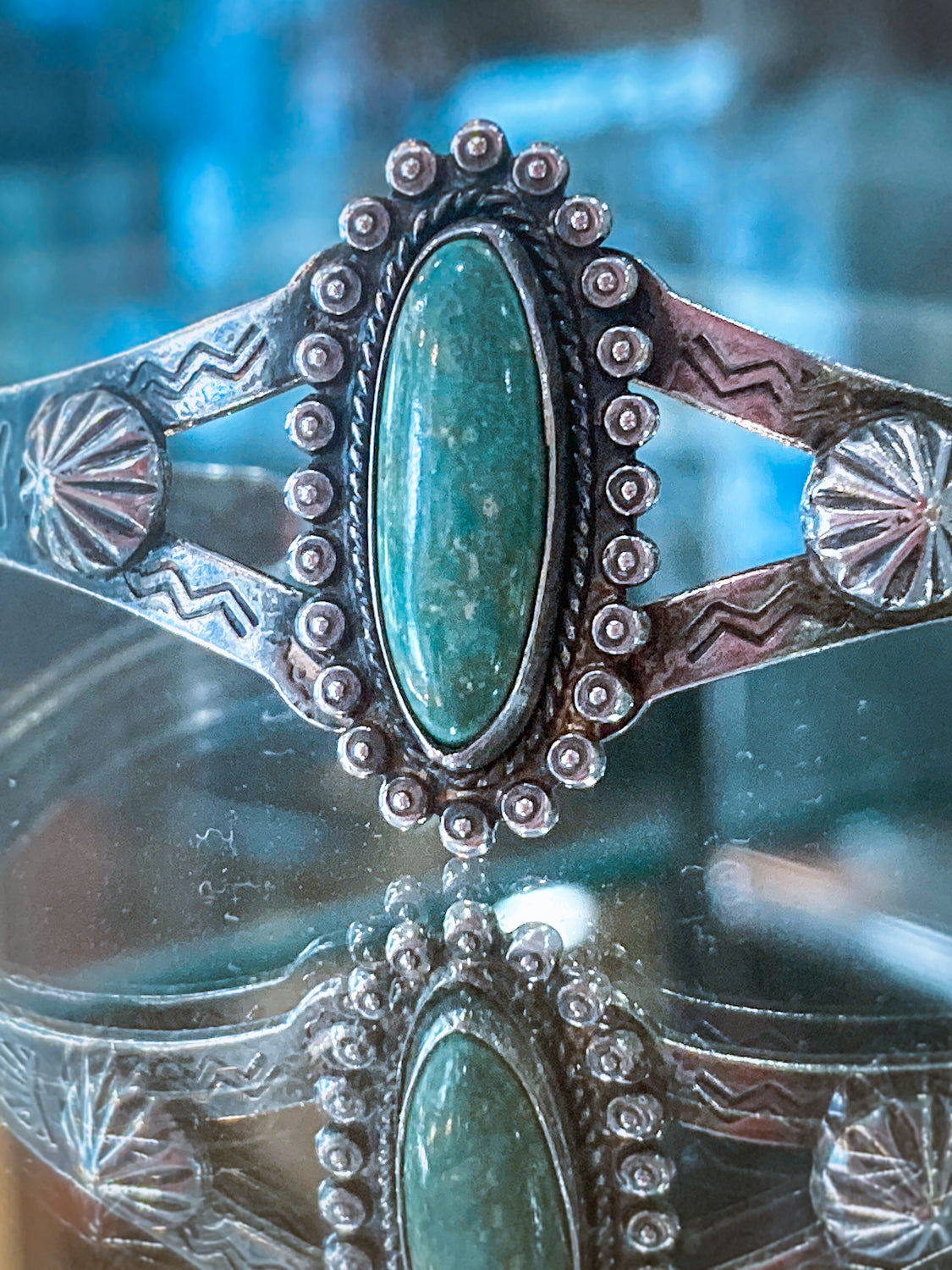 Vintage Bell Trading Post Navajo Aqua Stone Sterling Silver Cuff Bracelet