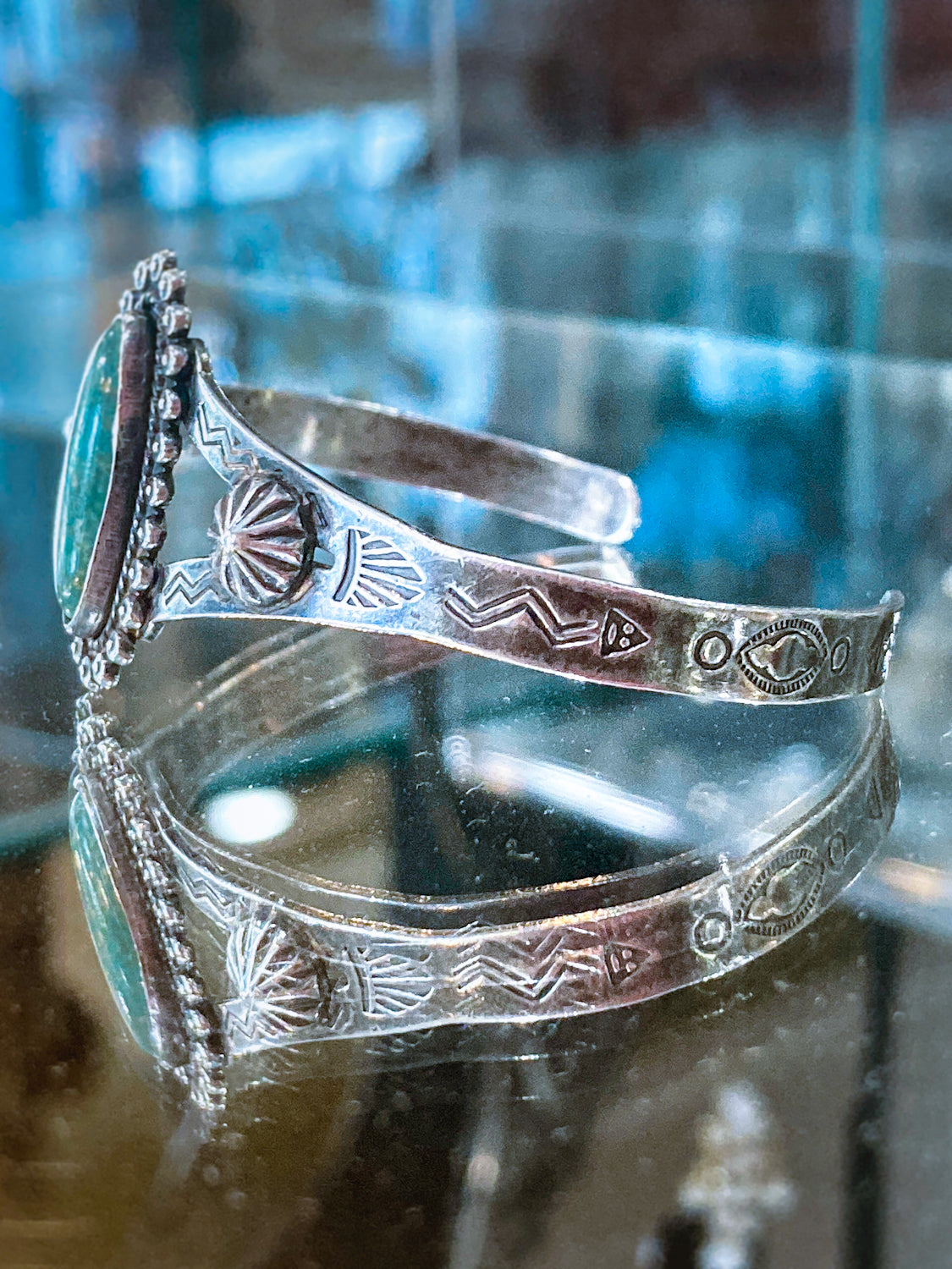 Vintage Bell Trading Post Navajo Aqua Stone Sterling Silver Cuff Bracelet