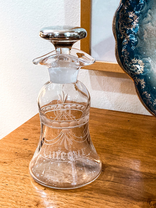 Vintage Cut Crystal Etched Sterling Silver Stopper Oil Vinegar Cruet Jar