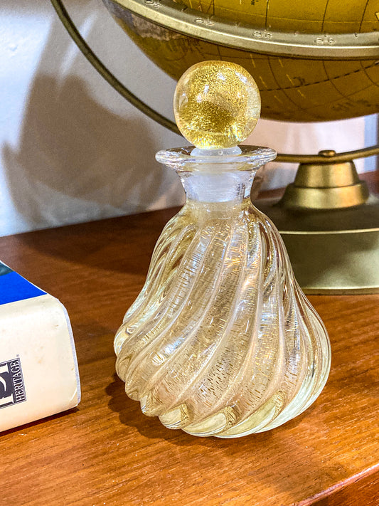 Vintage Murano Italian Hand Blown Mesmerizing Gold Fleck Glass Scent Bottle
