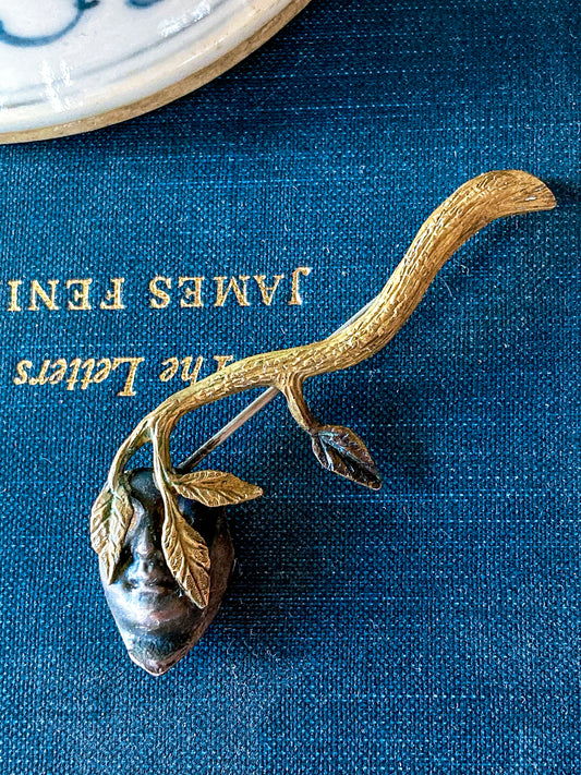 Vintage Linda Hesh Sculptural Branch Leaf Mask Face Brooch Pin