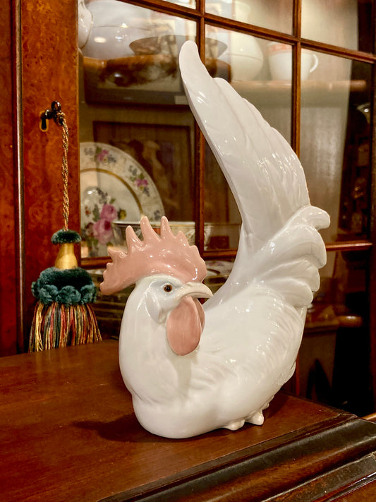 Vintage Lladro White Rooster Spanish Porcelain Figurine Sculpture