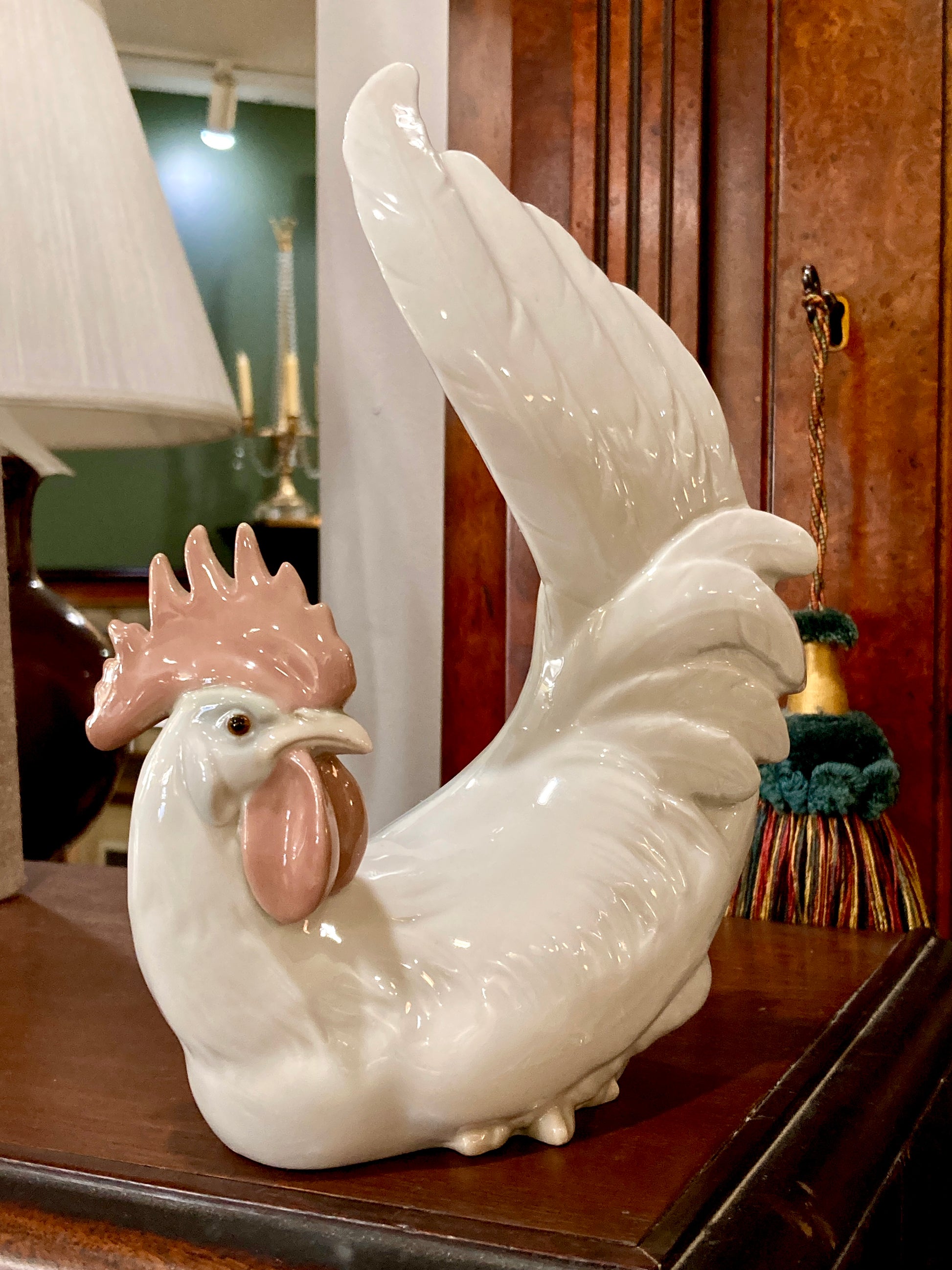 Vintage Lladro White Rooster Spanish Porcelain Figurine Sculpture
