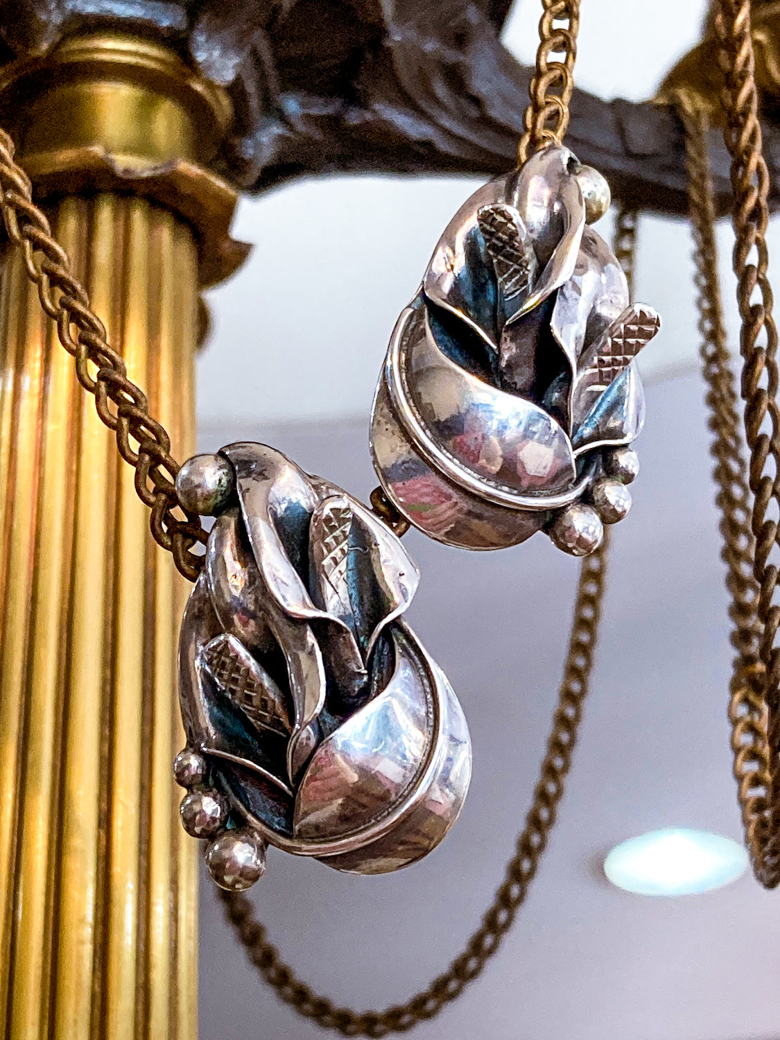 Vintage Danish Modern Style Sterling Silver Double Calla Lily Bouquet Post Earrings