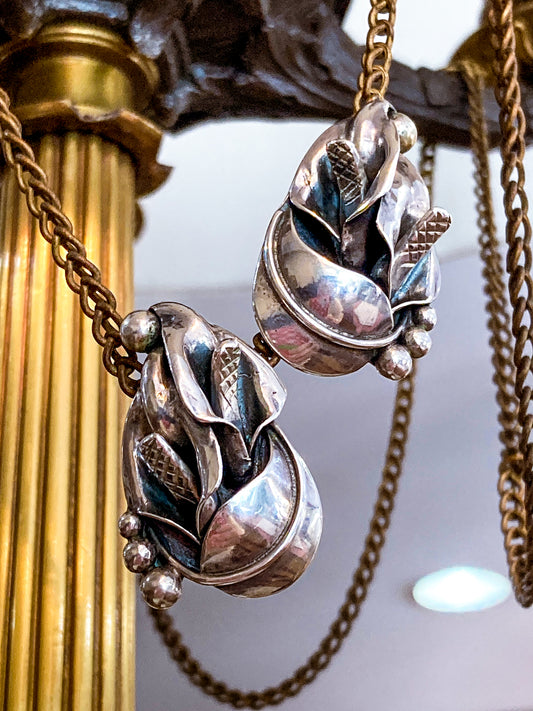 Vintage Danish Modern Style Sterling Silver Double Calla Lily Bouquet Post Earrings