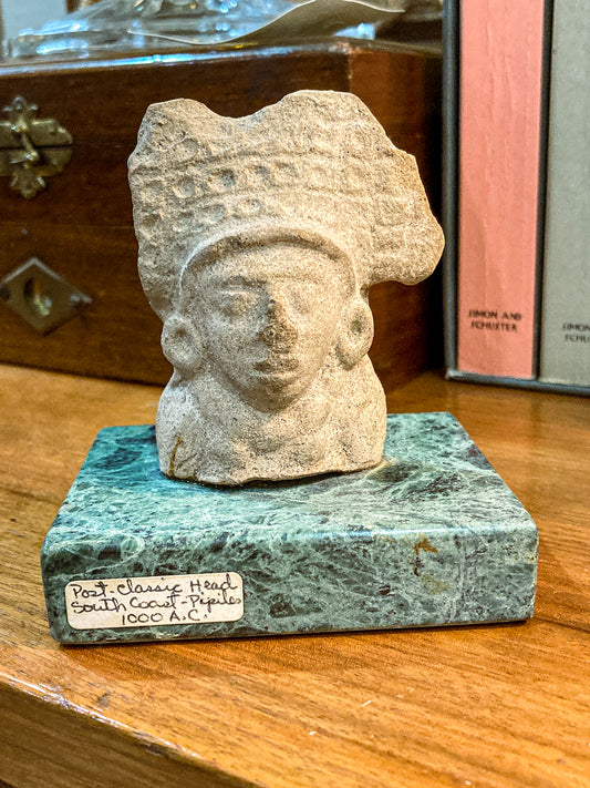Miniature Antiquity Replica Post-Classic Pipiles Region Head Sculpture