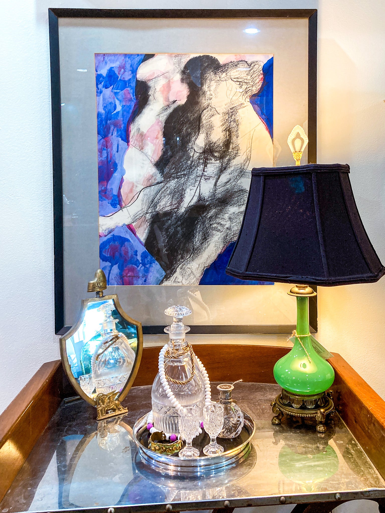 Vintage Mixed Media Abstract Female Figure Framed George Johanson Artwork