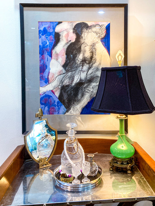 Vintage Mixed Media Abstract Female Figure Framed George Johanson Artwork