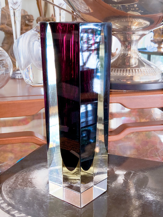 Murano Sommerso V. Nason Italian Rectangular Wine Red Glass Bud Vase