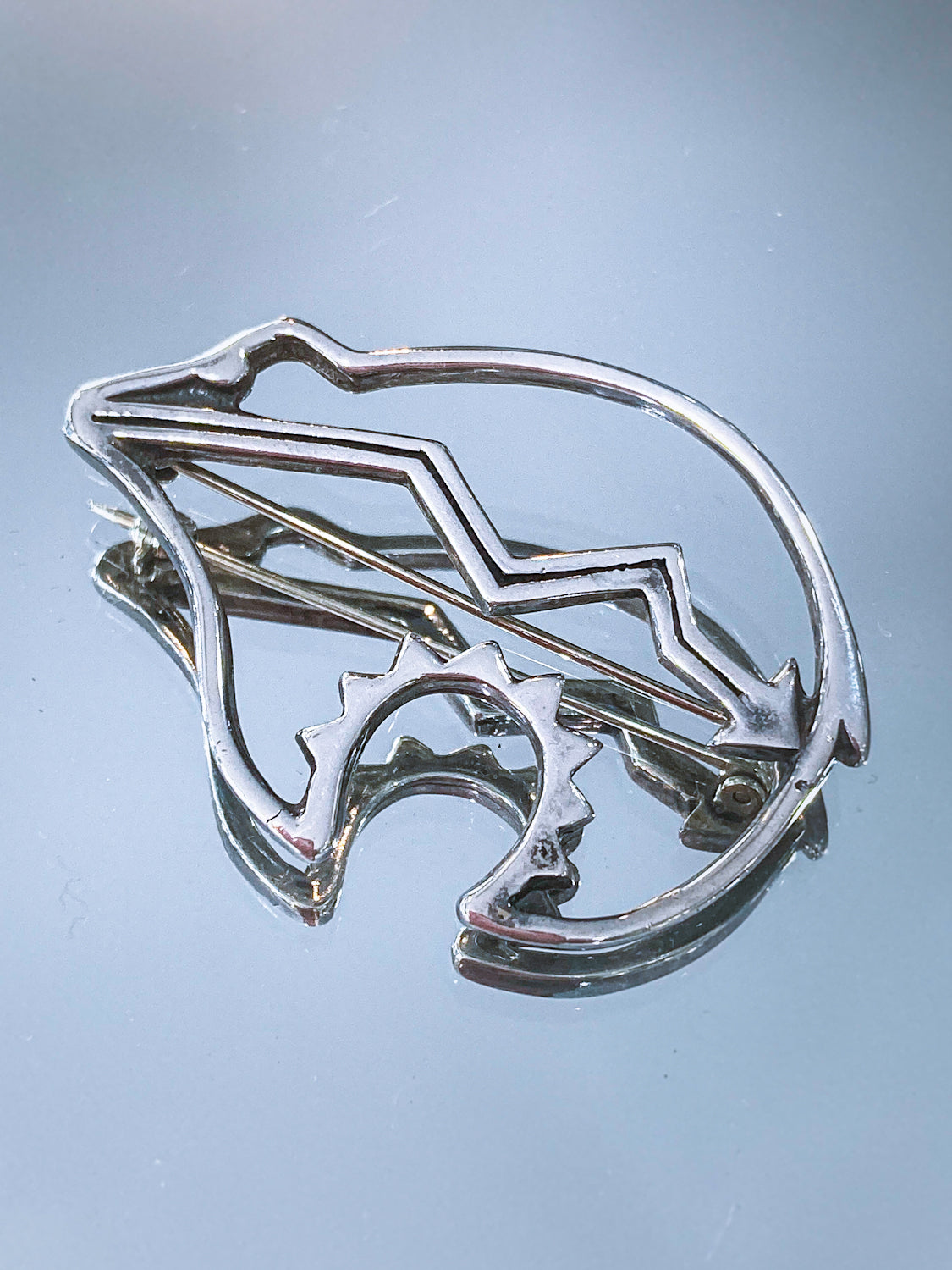 Vintage Native American Pueblo Zuni Medicine Bear Sterling Silver Brooch Pin