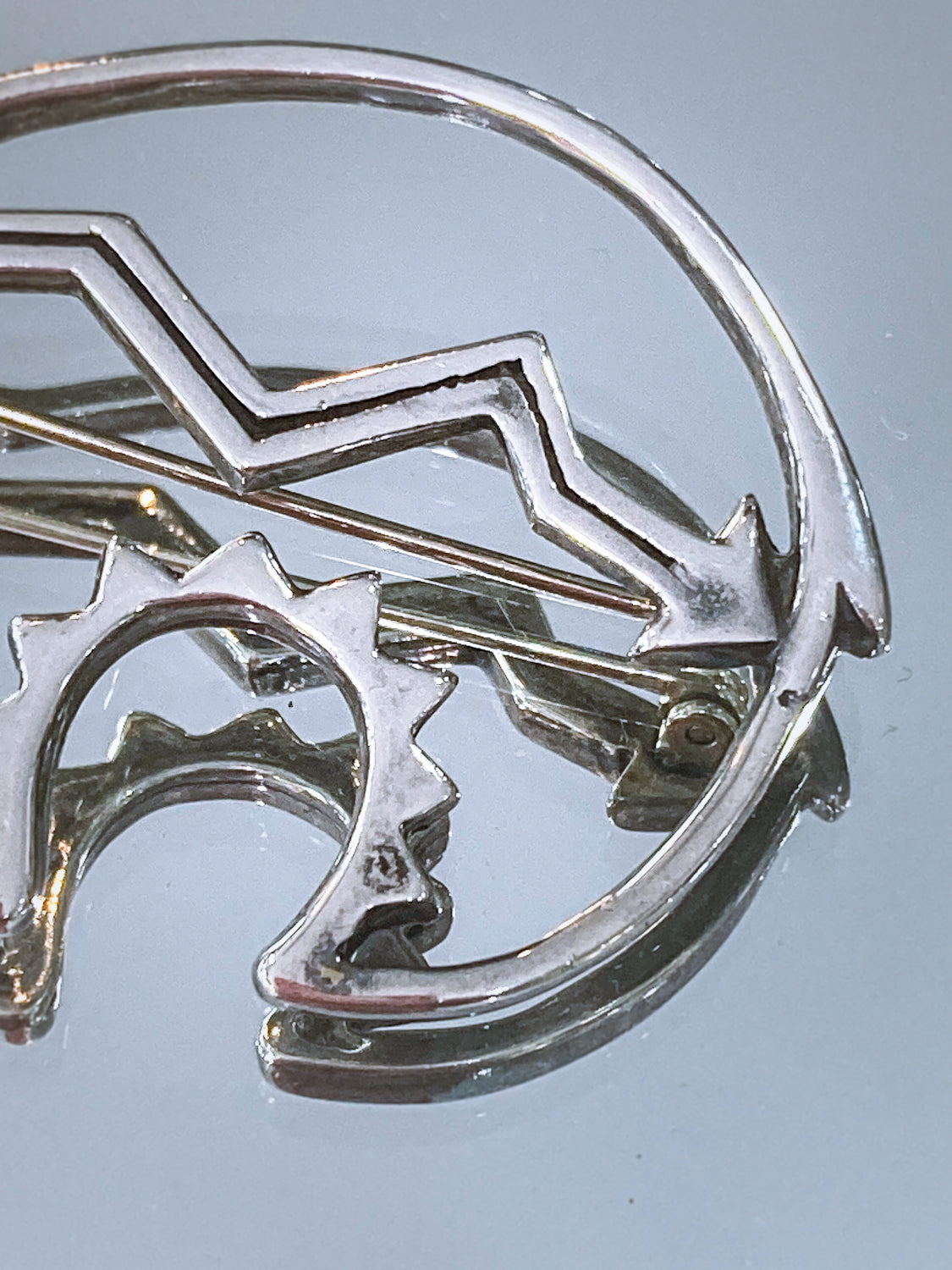 Vintage Native American Pueblo Zuni Medicine Bear Sterling Silver Brooch Pin