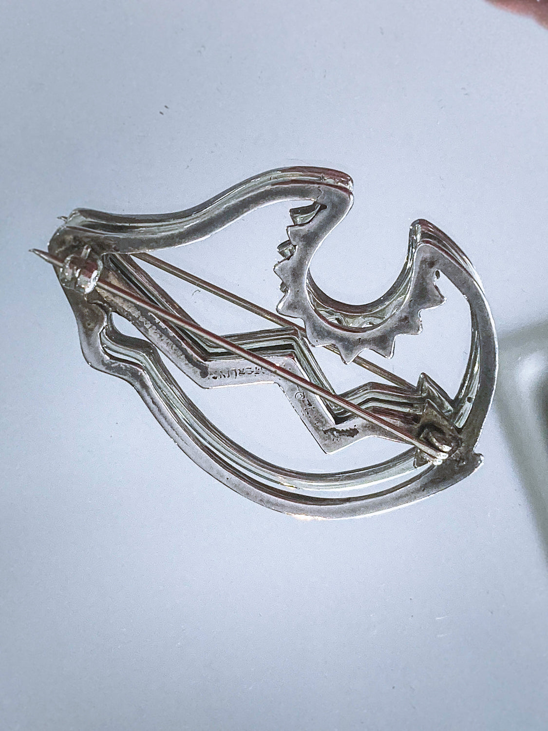 Vintage Native American Pueblo Zuni Medicine Bear Sterling Silver Brooch Pin