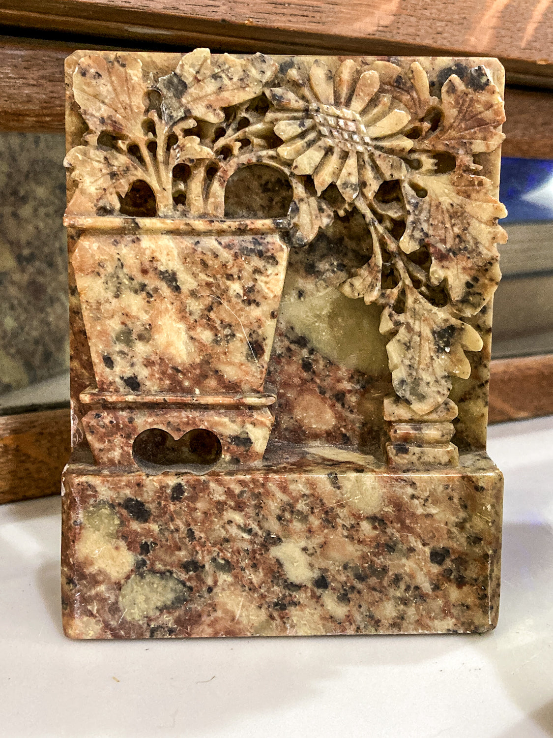 Pair Vintage Hand Carved Planter Pot Chinese Soapstone Bookends