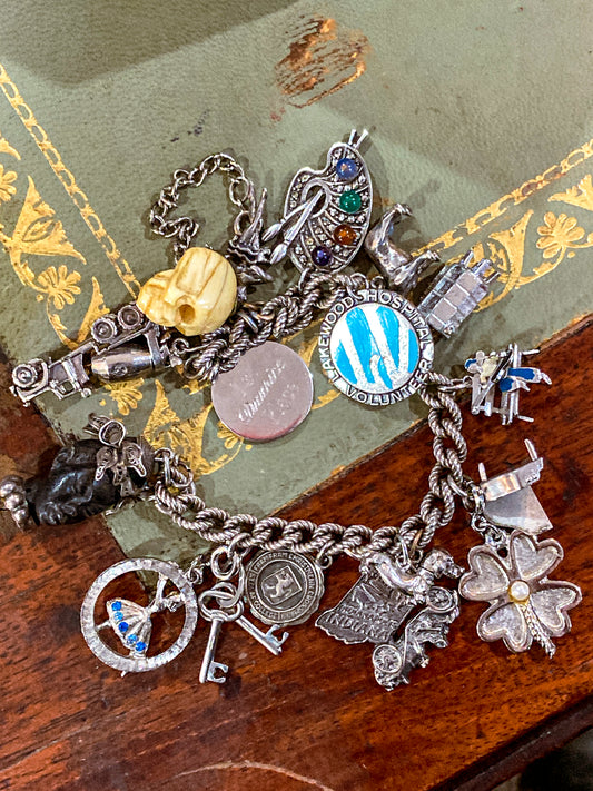 Vintage Sterling Silver Rare Dog, Skull, Portrait, Art, Dance Charm Bracelet