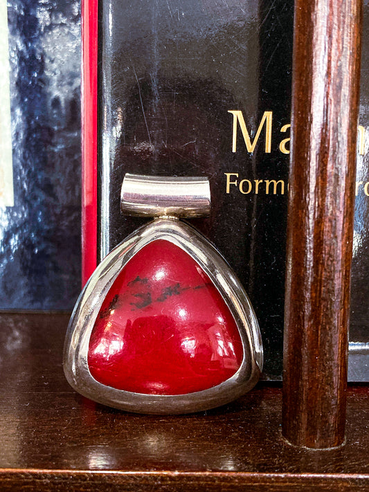 Vintage Sterling Silver Triangular Rounded Red Jasper Stone Pendant