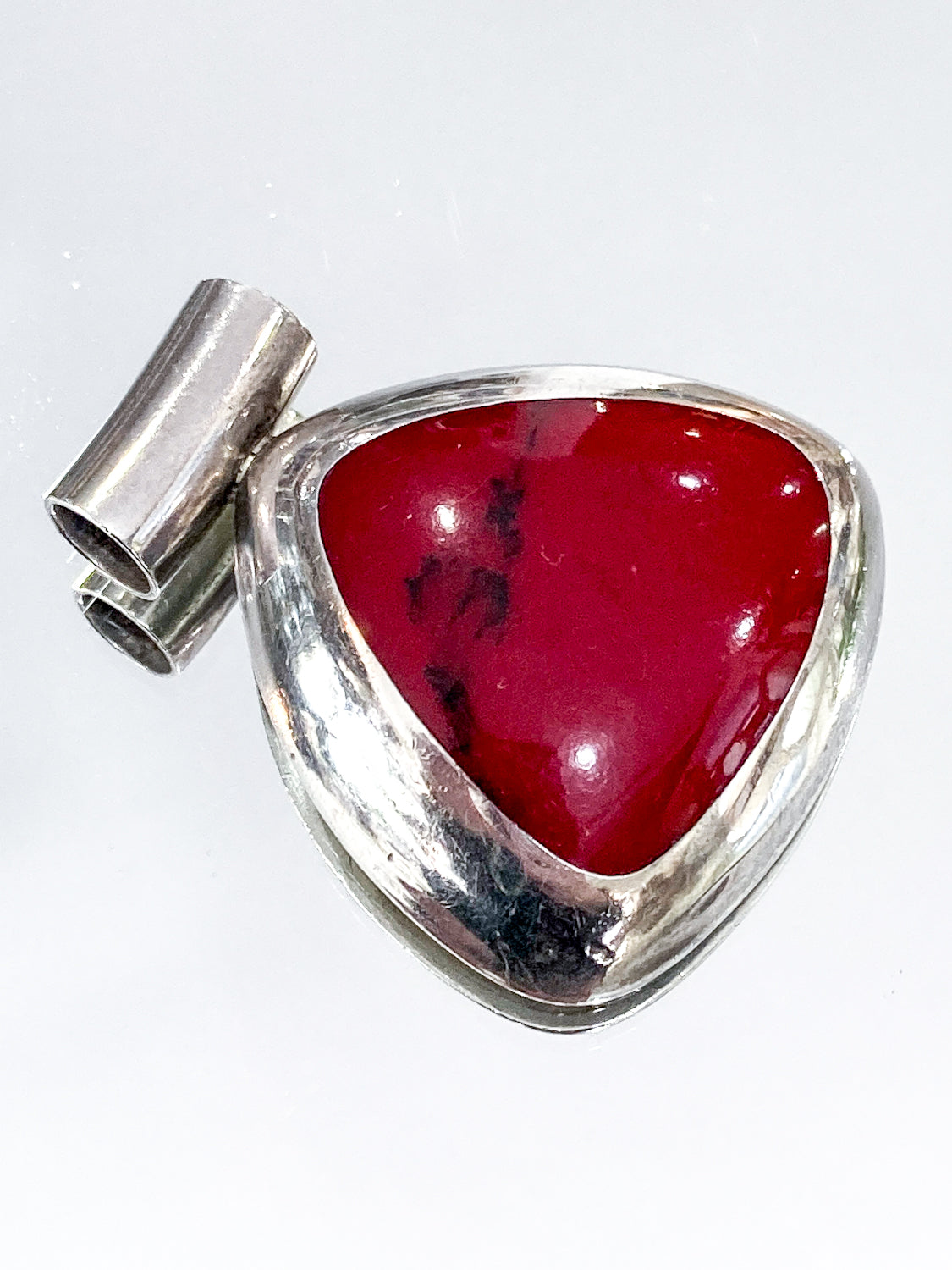 Vintage Sterling Silver Triangular Rounded Red Jasper Stone Pendant