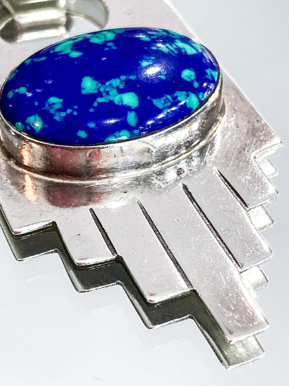 Vintage VHC Sterling Silver Blue Green Azurite Cabochon Abstract Pendant