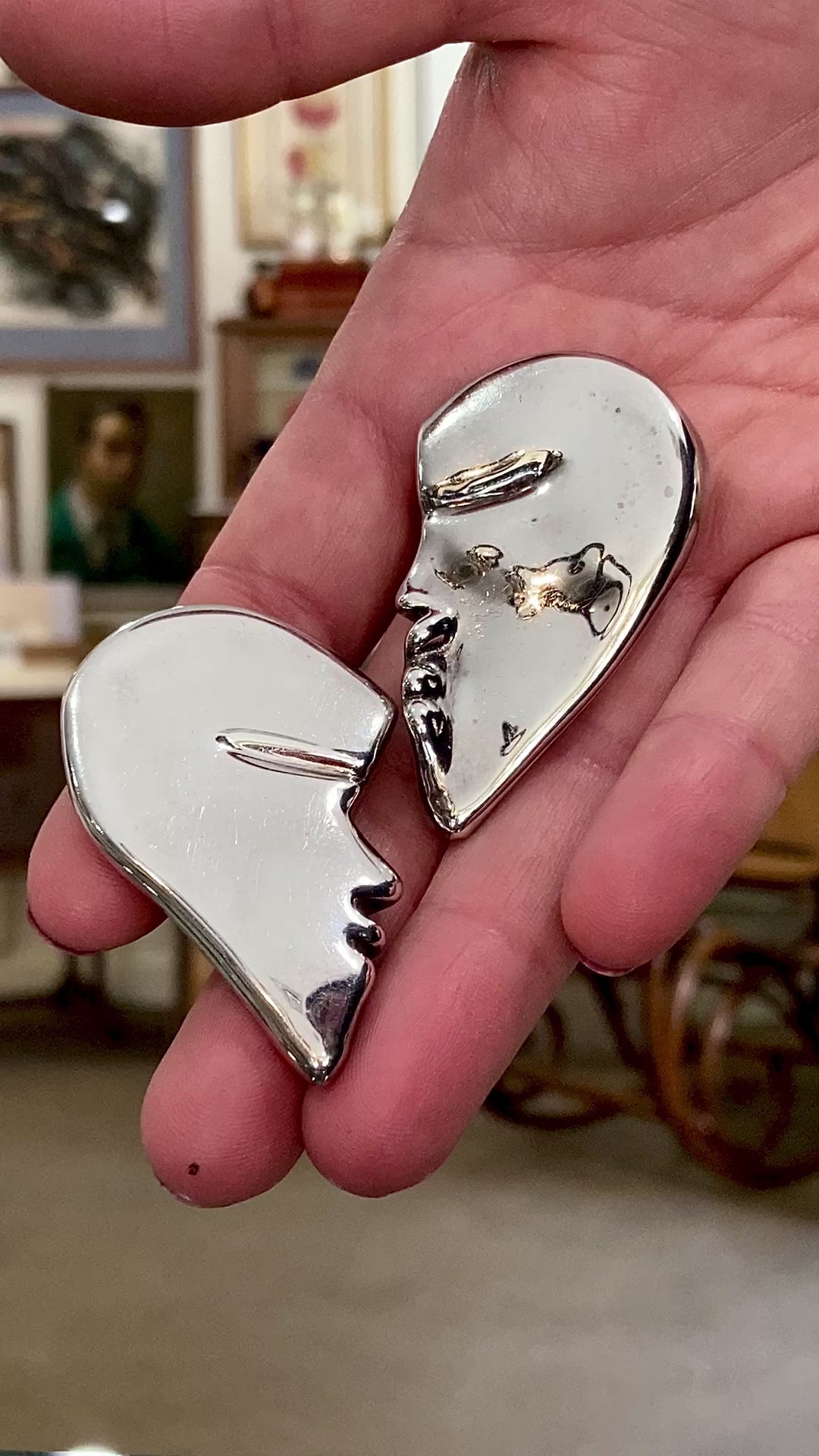 Vintage Frederic Jean Duclos Abstract Profile Face Sterling Silver Clip On Earrings
