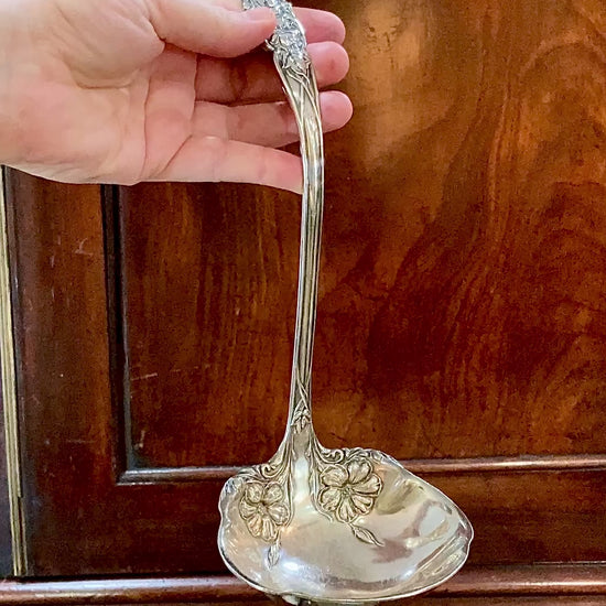 Antique Silver Plate Gloria Lily Pattern Art Nouveau WM A Rogers Punch Ladle